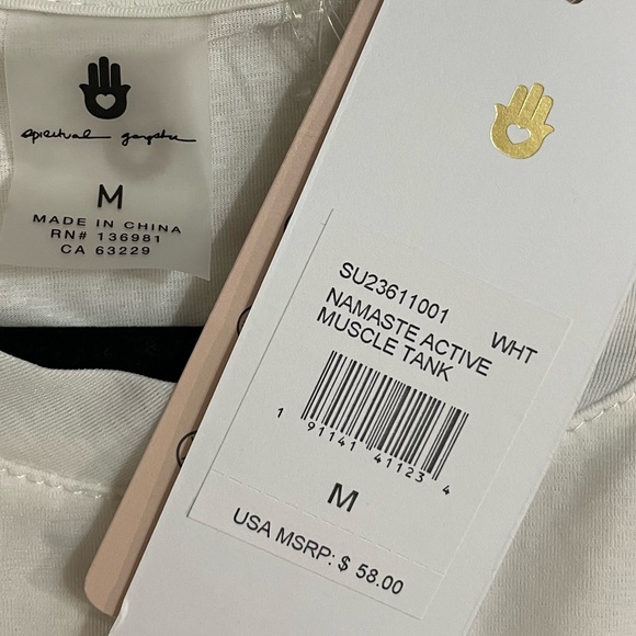 Spiritual Gangster NWT White Graphic Tank Top Namaste Active Muscle Tee Size M - Picture 5 of 6